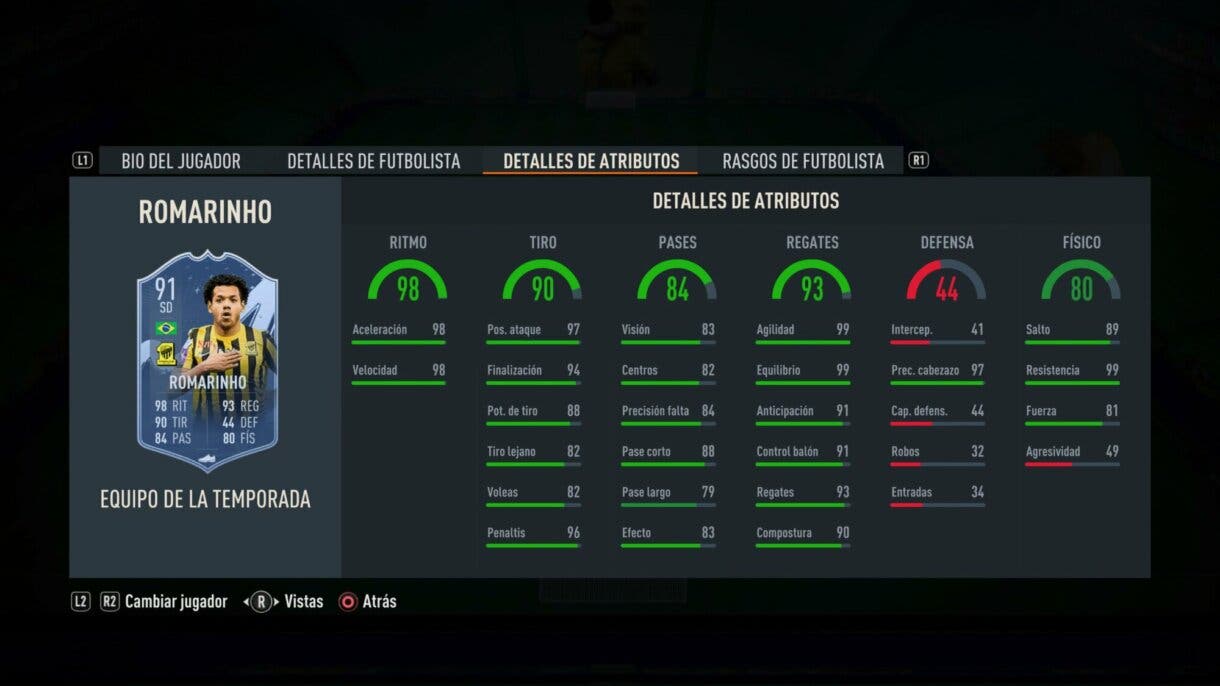 Stats in game Romarinho TOTS FIFA 23 Ultimate Team