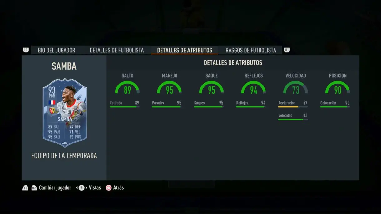 Stats in game Samba TOTS FIFA 23 Ultimate Team