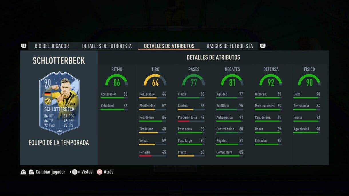 Stats in game Scholotterbeck TOTS FIFA 23 Ultimate Team
