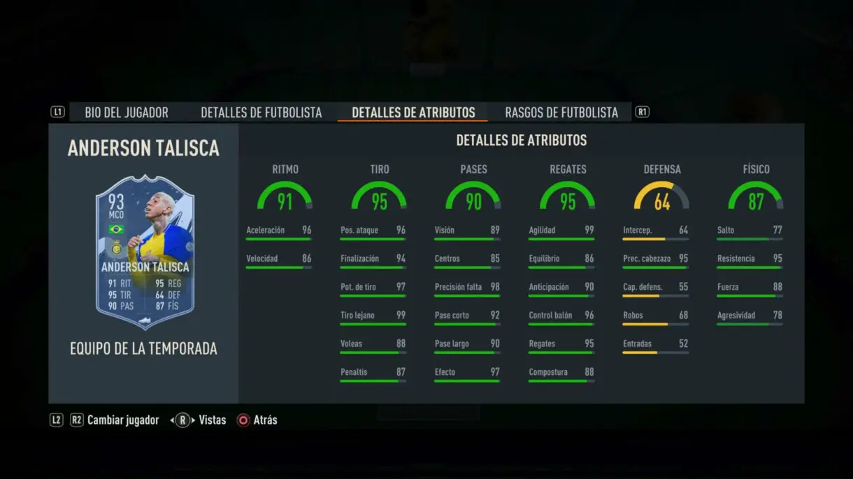 Stats in game Talisca TOTS FIFA 23 Ultimate Team