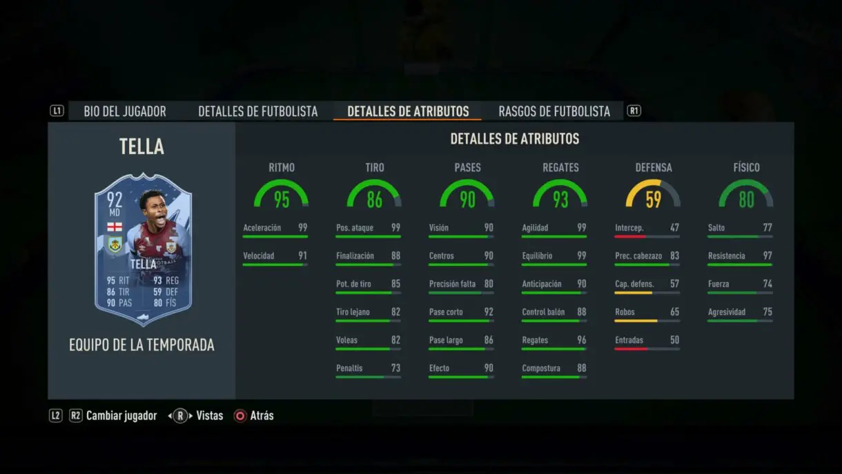 Stats in game Tella TOTS FIFA 23 Ultimate Team
