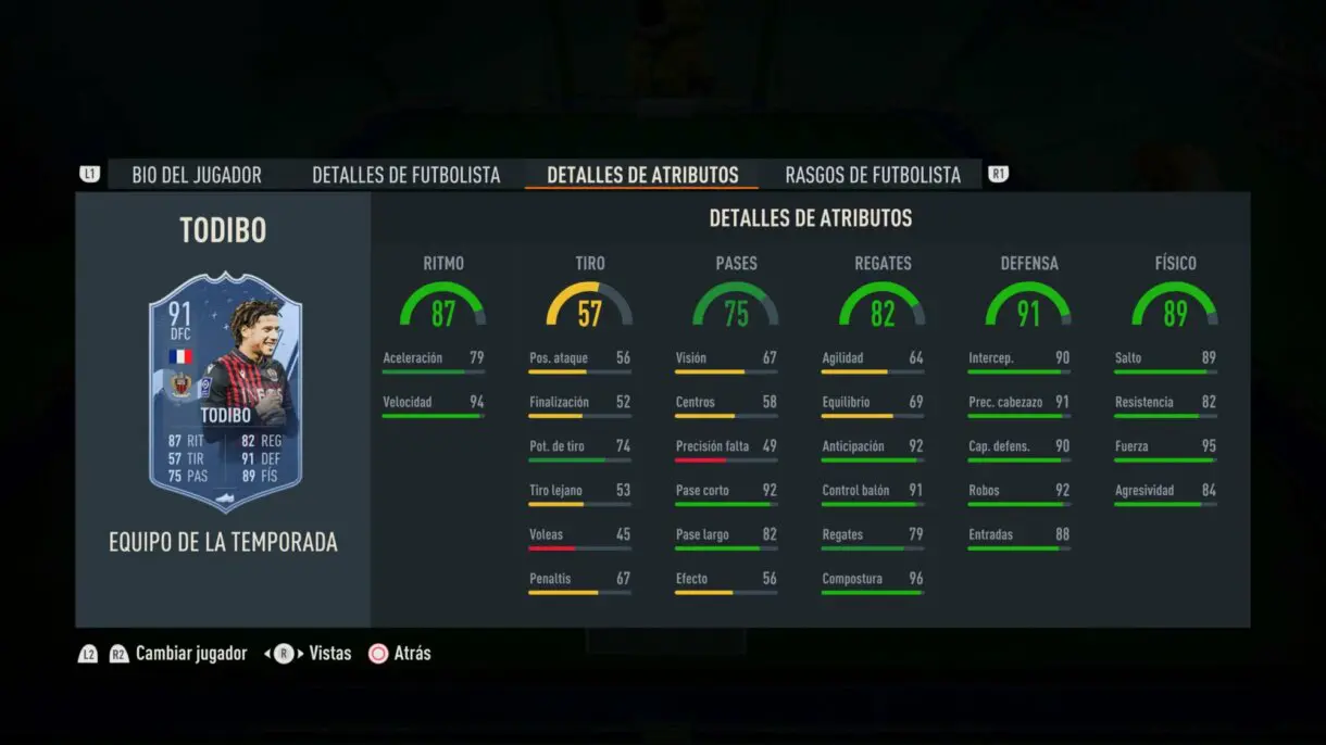 Stats in game Todibo TOTS FIFA 23 Ultimate Team