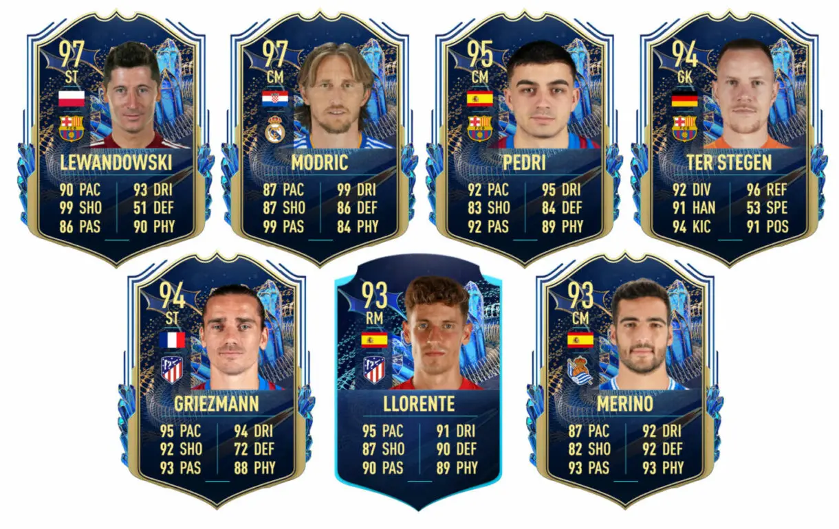 Supuestas cartas TOTS FIFA 23 Ultimate Team Lewandowski, Modric, Pedri, Ter Stegen, Griezmann, Llorente y Merino