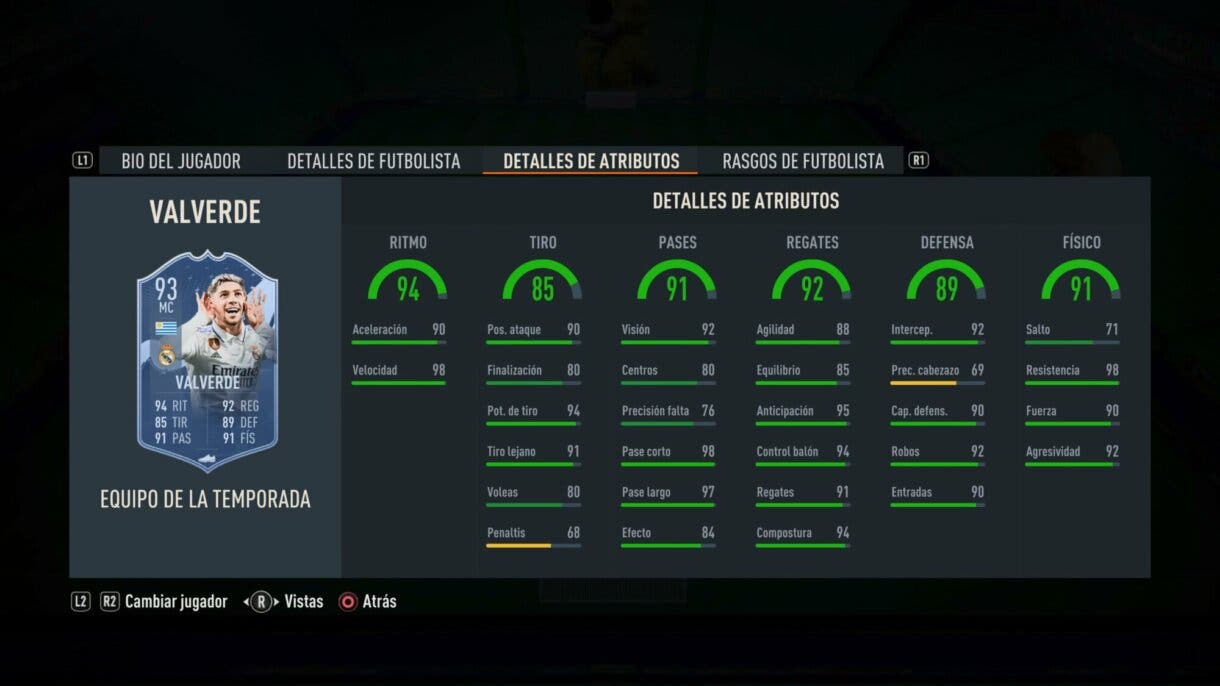 Stats in game Valverde TOTS FIFA 23 Ultimate Team