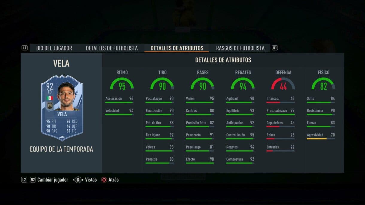 Stats in game Carlos Vela TOTS FIFA 23 Ultimate Team