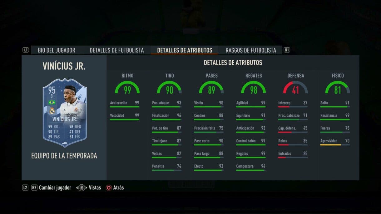 Stats in game Vinícius Júnior TOTS FIFA 23 Ultimate Team
