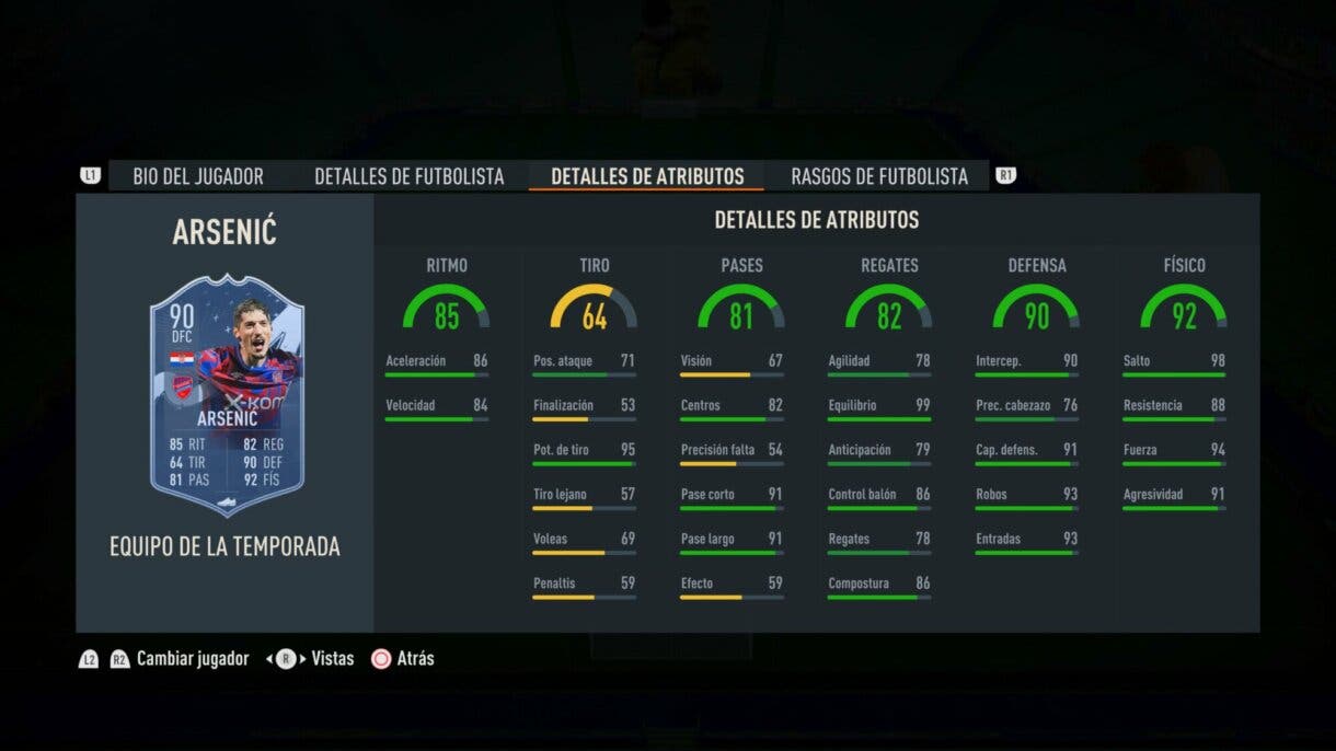 Stats in game Arsenic TOTS FIFA 23 Ultimate Team