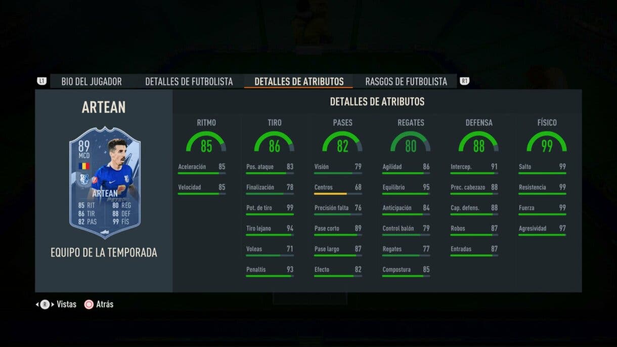 Stats in game Artean TOTS FIFA 23 Ultimate Team