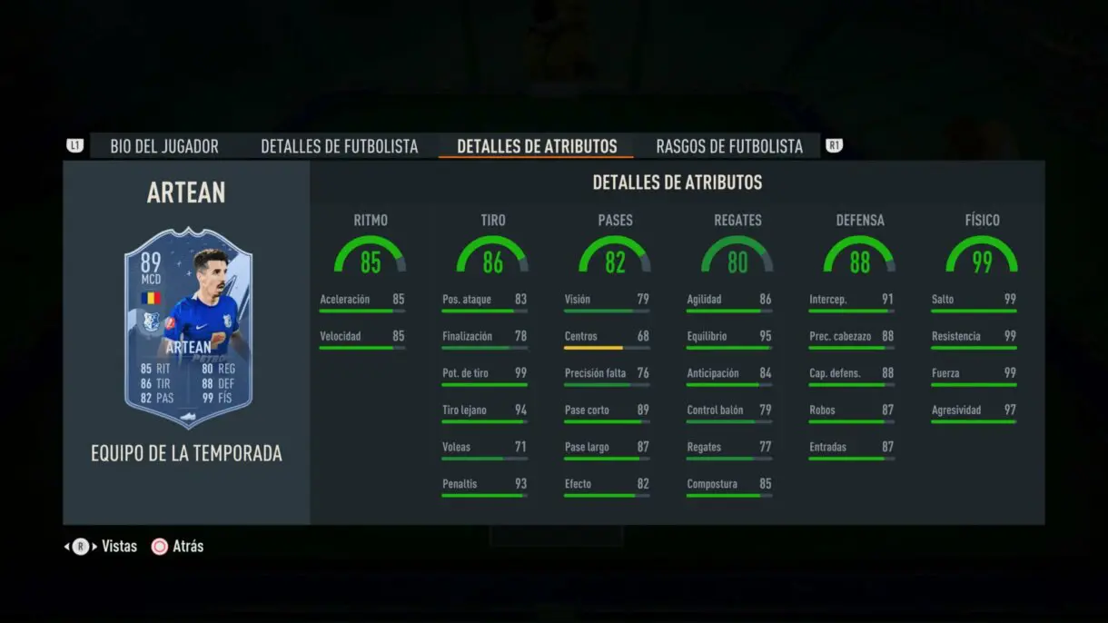 Stats in game Artean TOTS FIFA 23 Ultimate Team