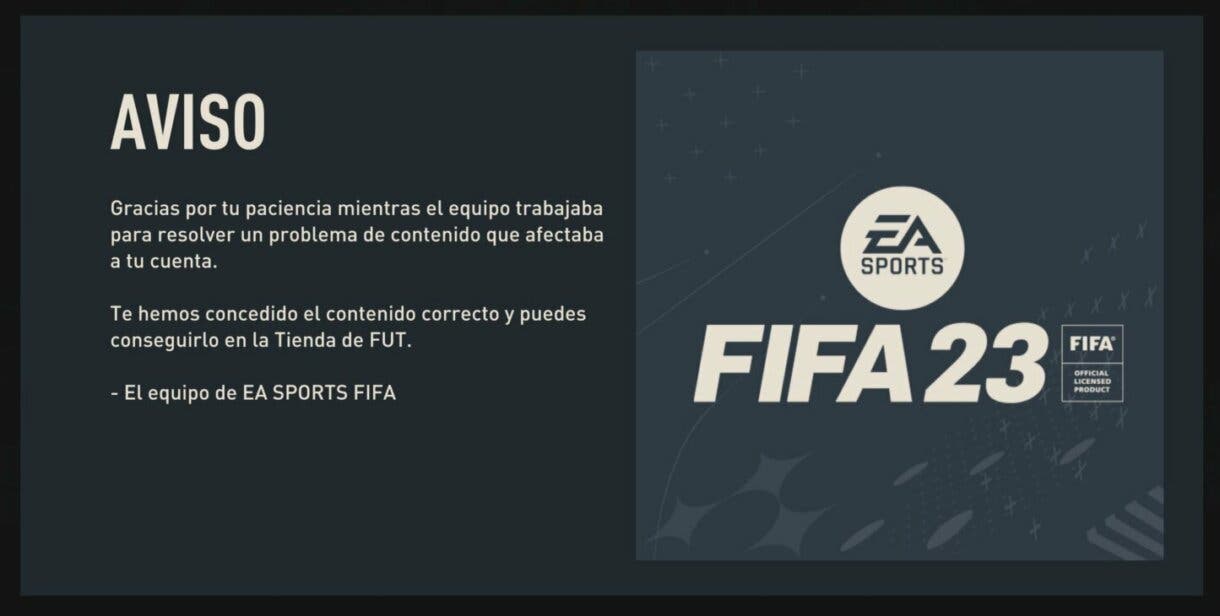 Aviso sobre problema de contenido en mi club de FIFA 23 Ultimate Team que ya habría sido solucionado