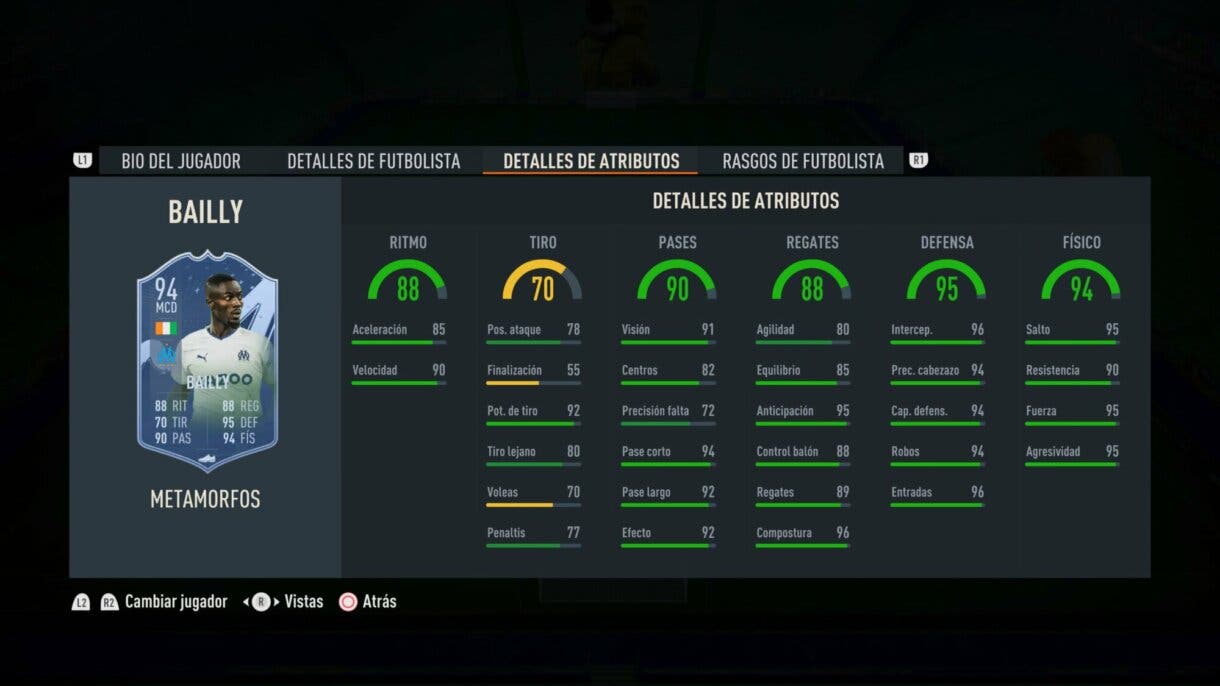 Stats in game Bailly Metamorfos FIFA 23 Ultimate Team