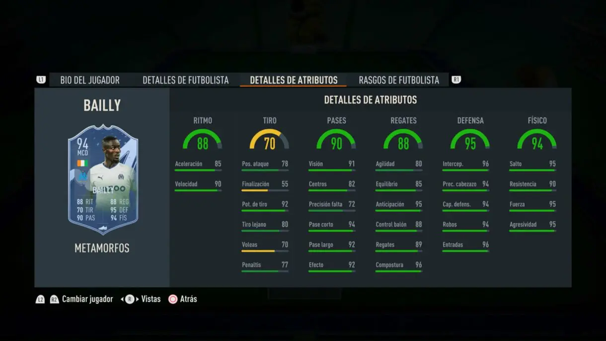 Stats in game Bailly Metamorfos FIFA 23 Ultimate Team