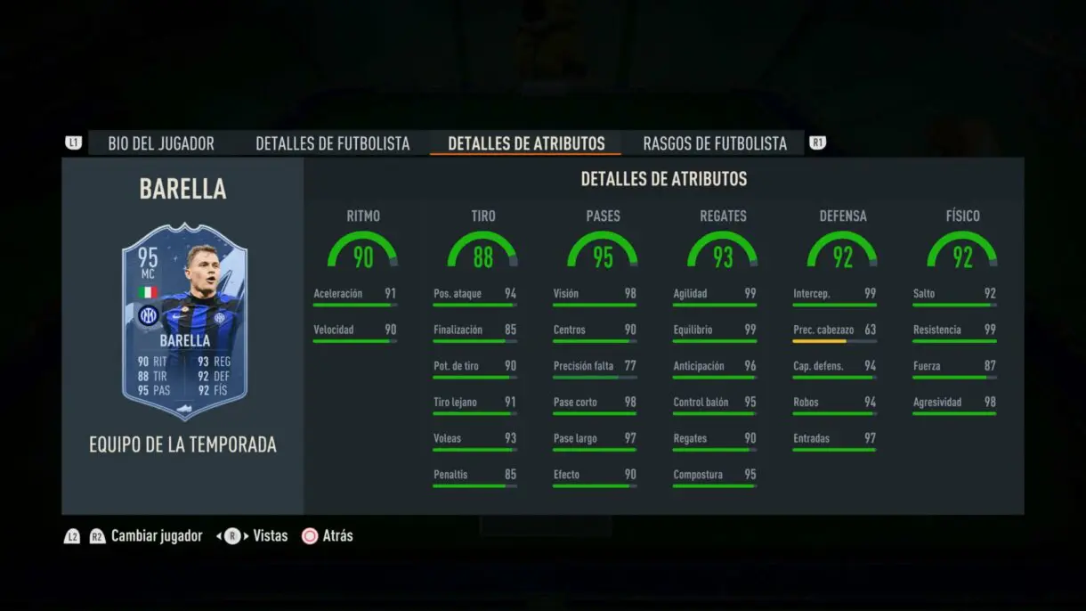 Stats in game Barella TOTS FIFA 23 Ultimate Team