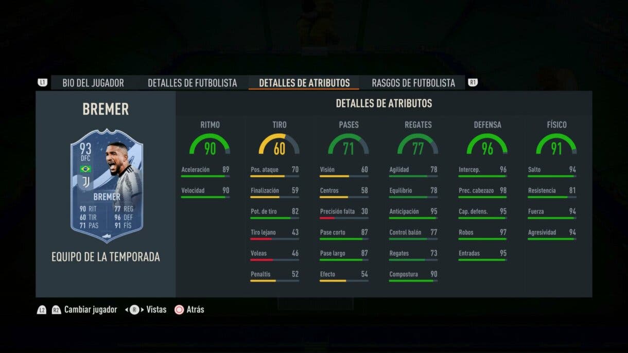 Stats in game Bremer TOTS FIFA 23 Ultimate Team