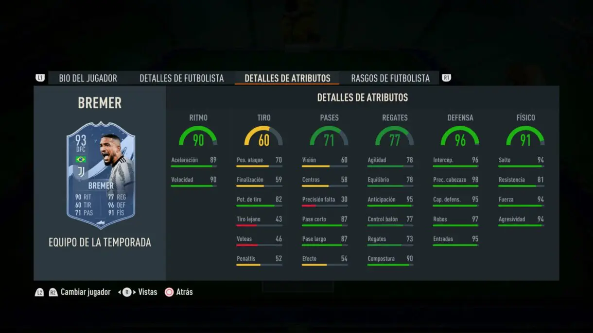Stats in game Bremer TOTS FIFA 23 Ultimate Team