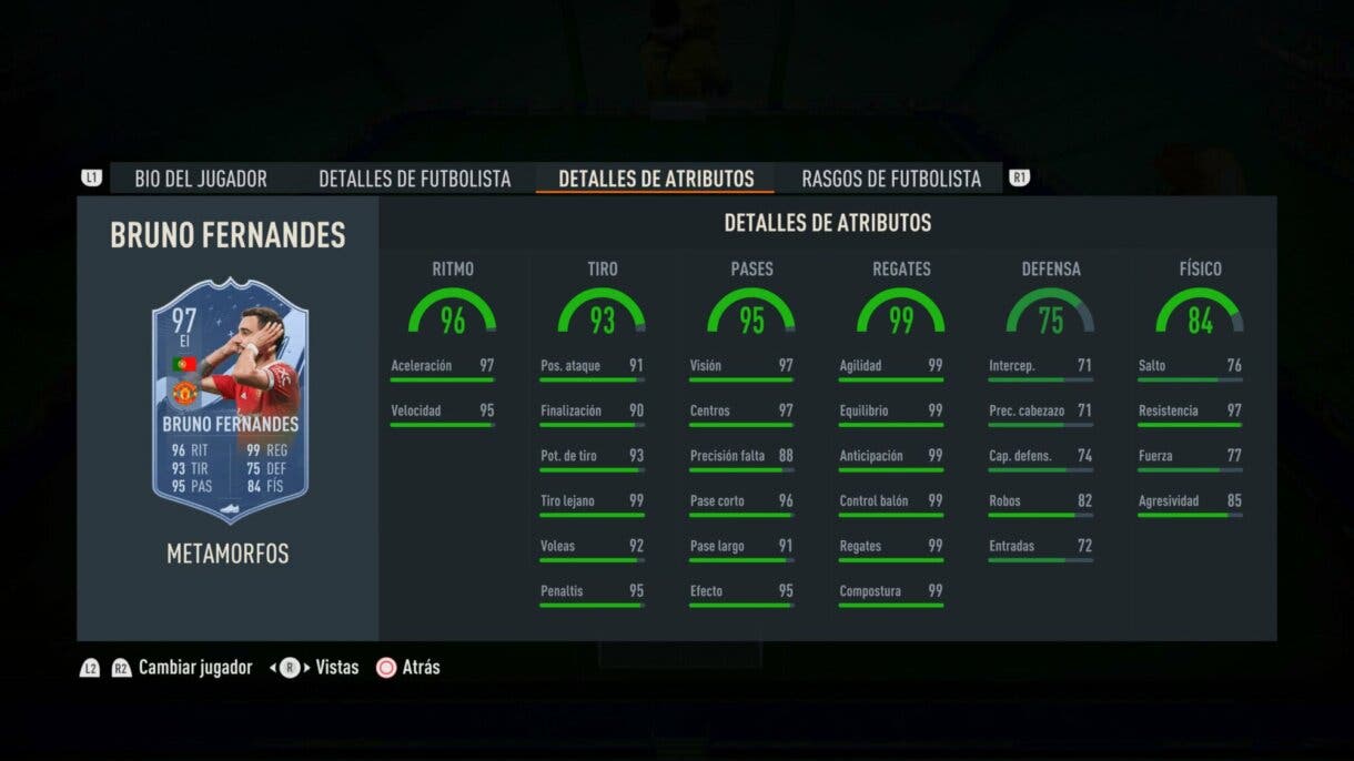 Stats in game Bruno Fernandes Metamorfos FIFA 23 Ultimate Team