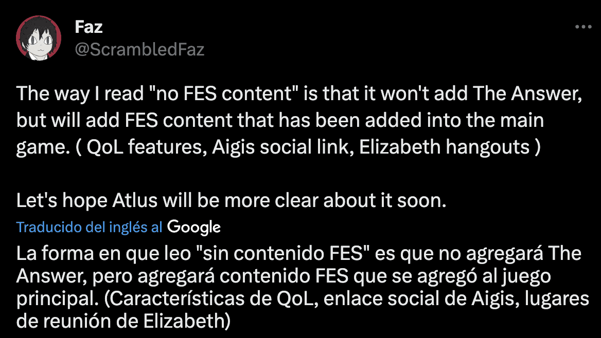 Atlus habla del futuro para Persona 3 Reload y quizá llegue The Answer