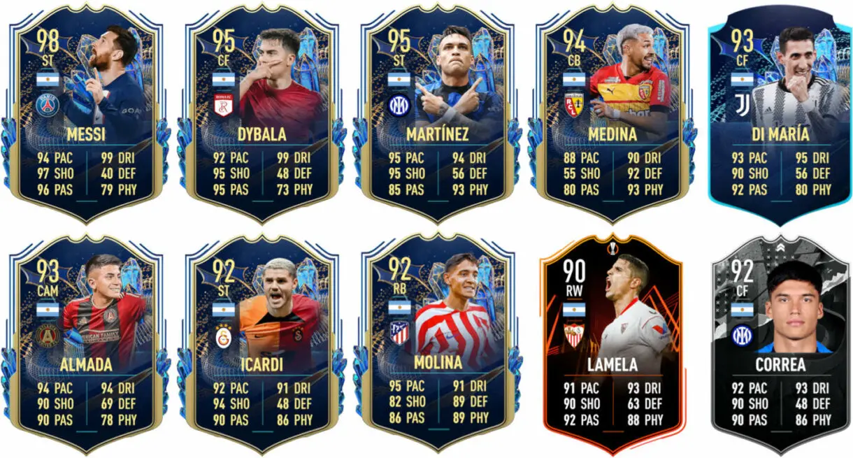 Ejemplos cartas competitivas Argentina FIFA 23 Ultimate Team