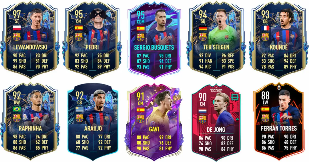 Ejemplos cartas competitivas Barcelona FIFA 23 Ultimate Team