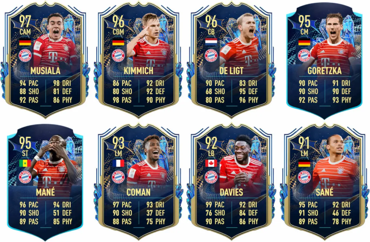 Ejemplos cartas competitivas Bayern de Múnich FIFA 23 Ultimate Team