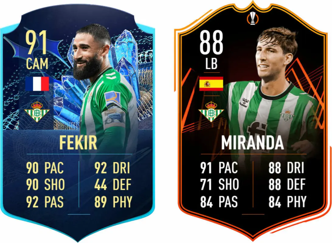 Cartas Fekir TOTS Moments y Miranda RTTF (Real Betis) FIFA 23 Ultimate Team