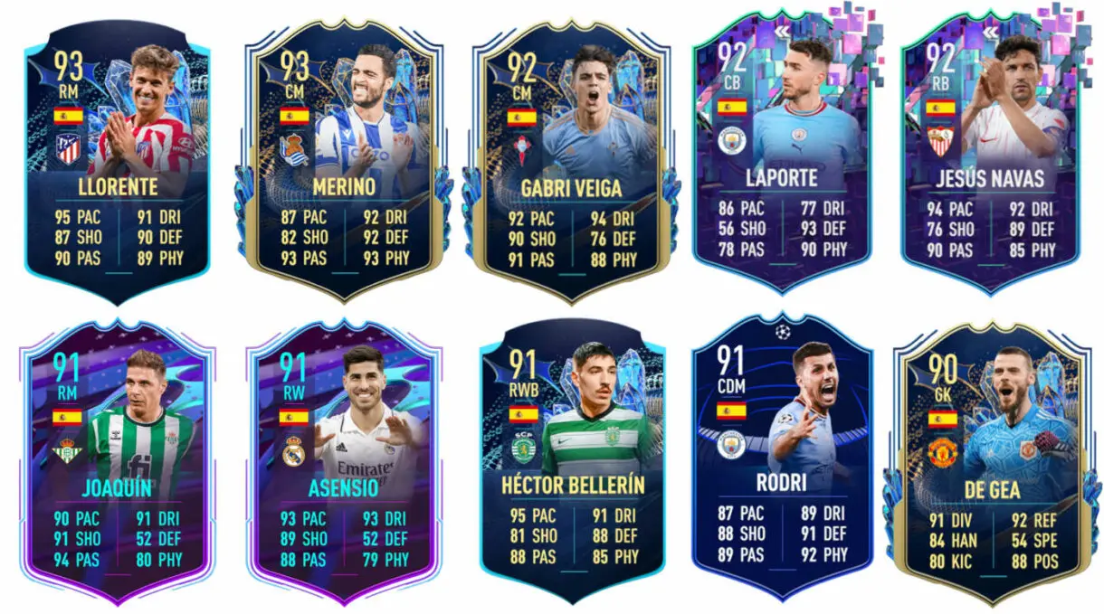Ejemplos cartas competitivas España FIFA 23 Ultimate Team