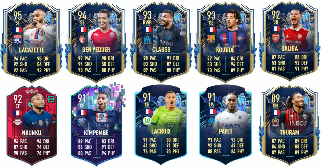 Ejemplos cartas competitivas Francia FIFA 23 Ultimate Team