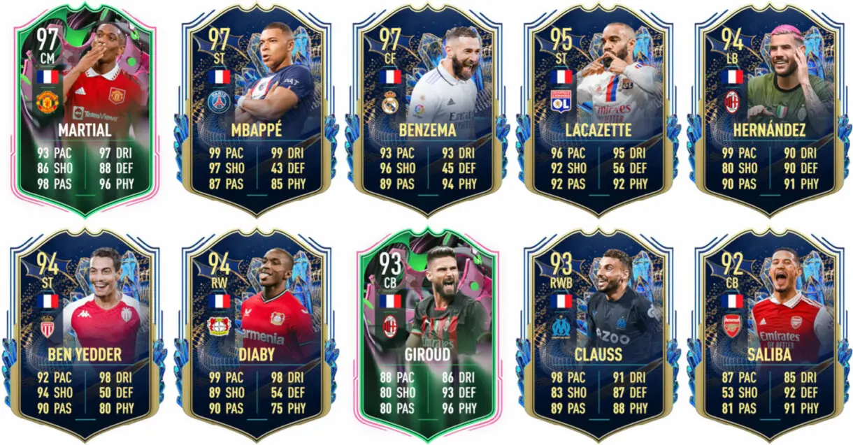 Ejemplos cartas competitivas Francia FIFA 23 Ultimate Team