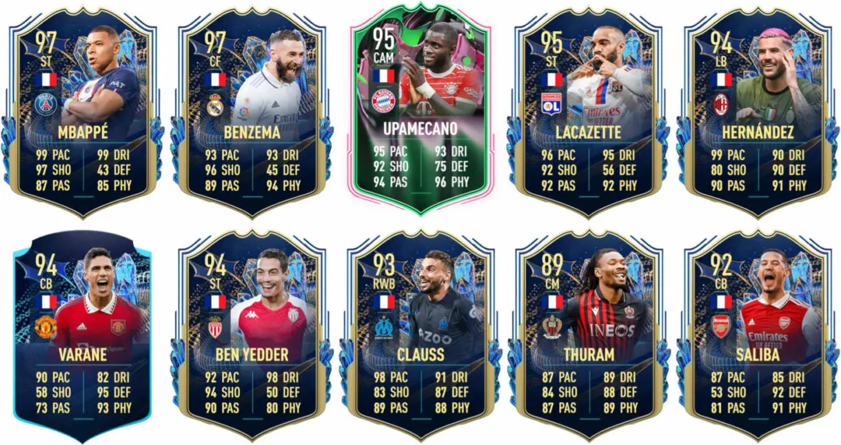 Ejemplos cartas competitivas Francia FIFA 23 Ultimate Team