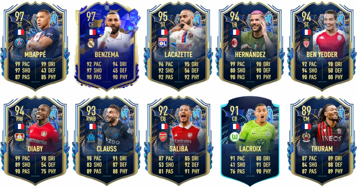 Ejemplos cartas competitivas Francia FIFA 23 Ultimate Team