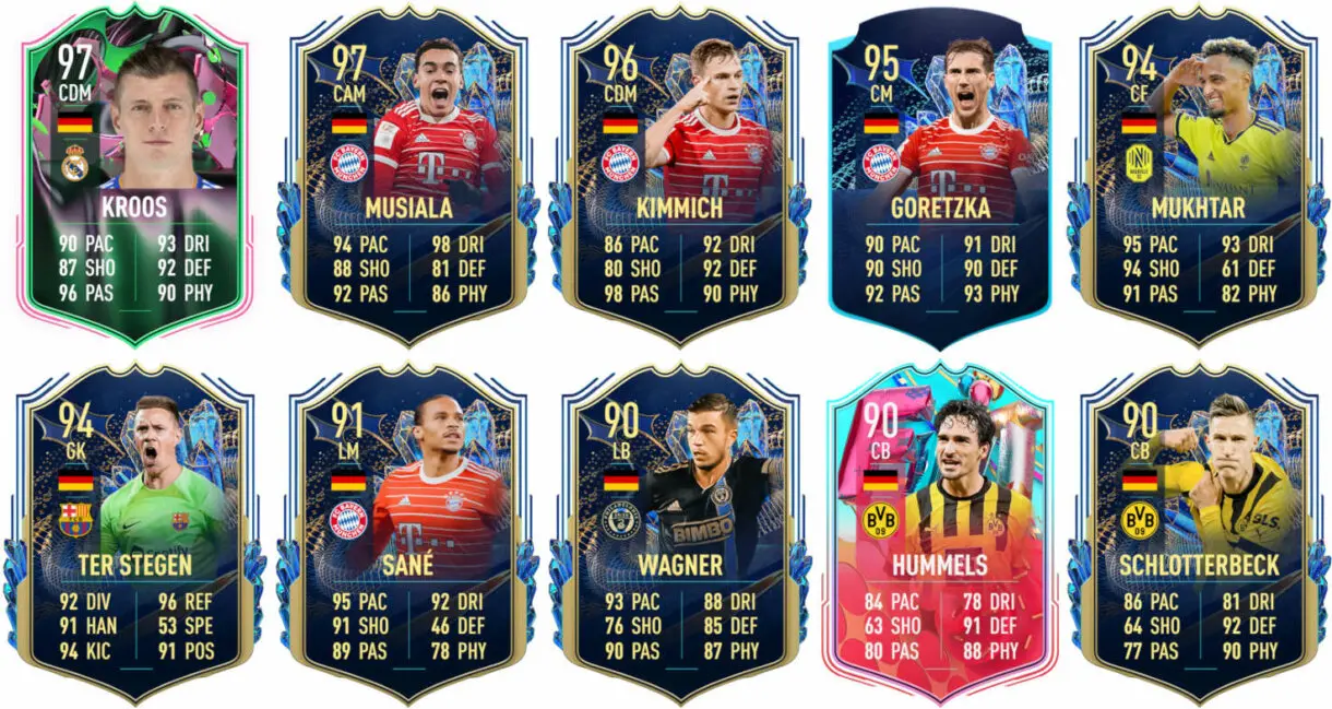 Ejemplos cartas competitivas Alemania FIFA 23 Ultimate Team