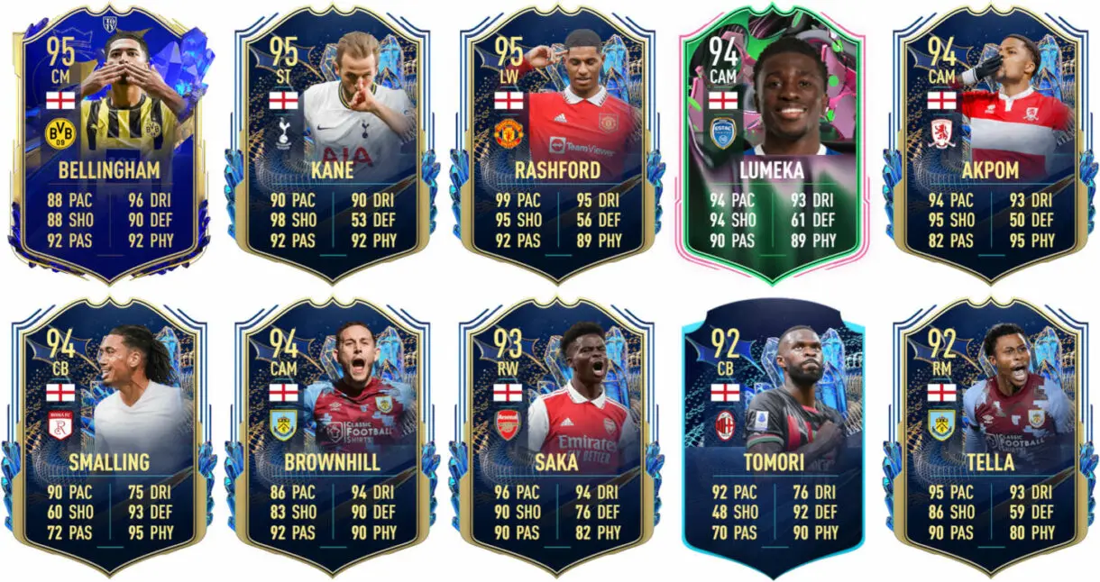 Ejemplos cartas competitivas Inglaterra FIFA 23 Ultimate Team
