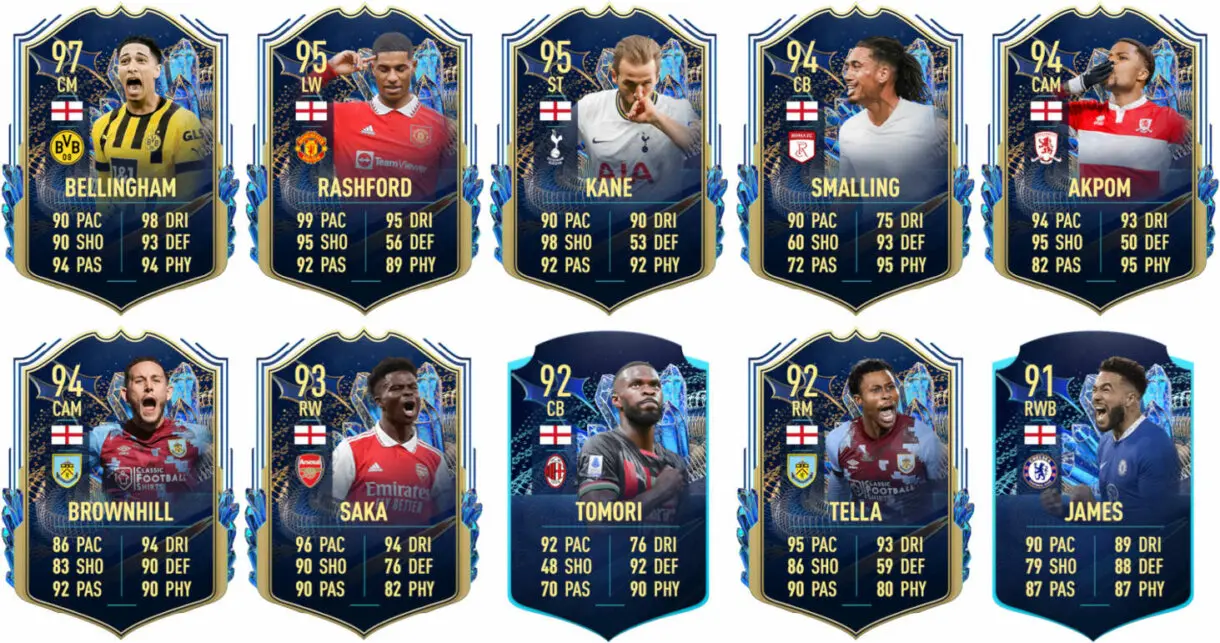 Ejemplos cartas competitivas Inglaterra FIFA 23 Ultimate Team
