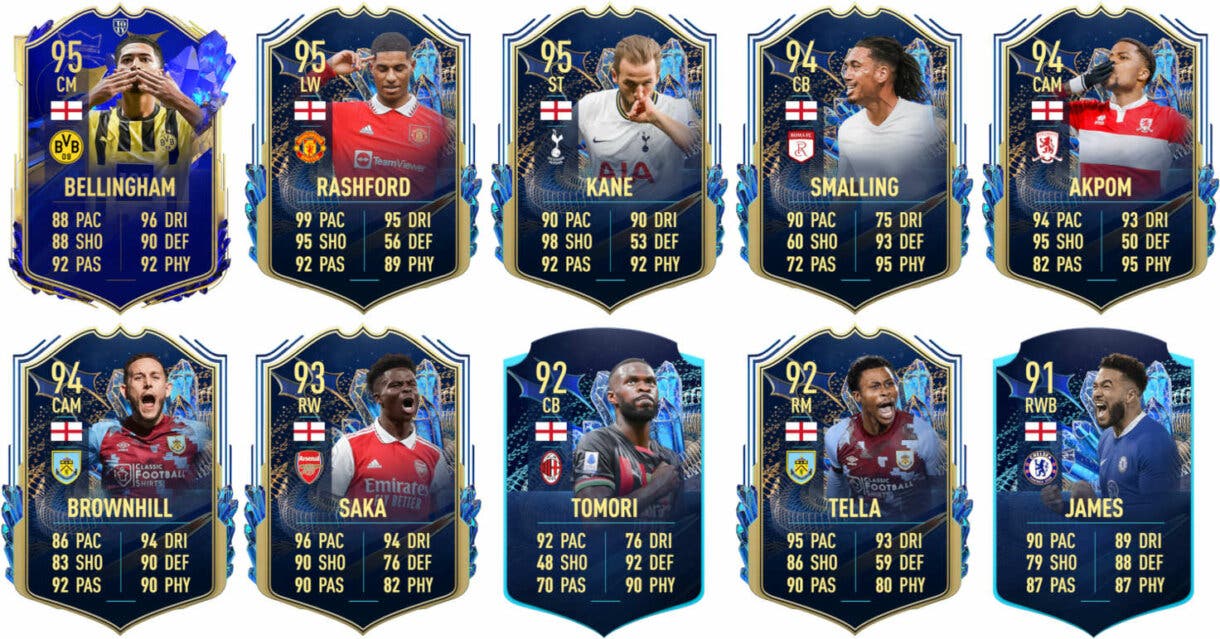 Ejemplos cartas competitivas Inglaterra FIFA 23 Ultimate Team