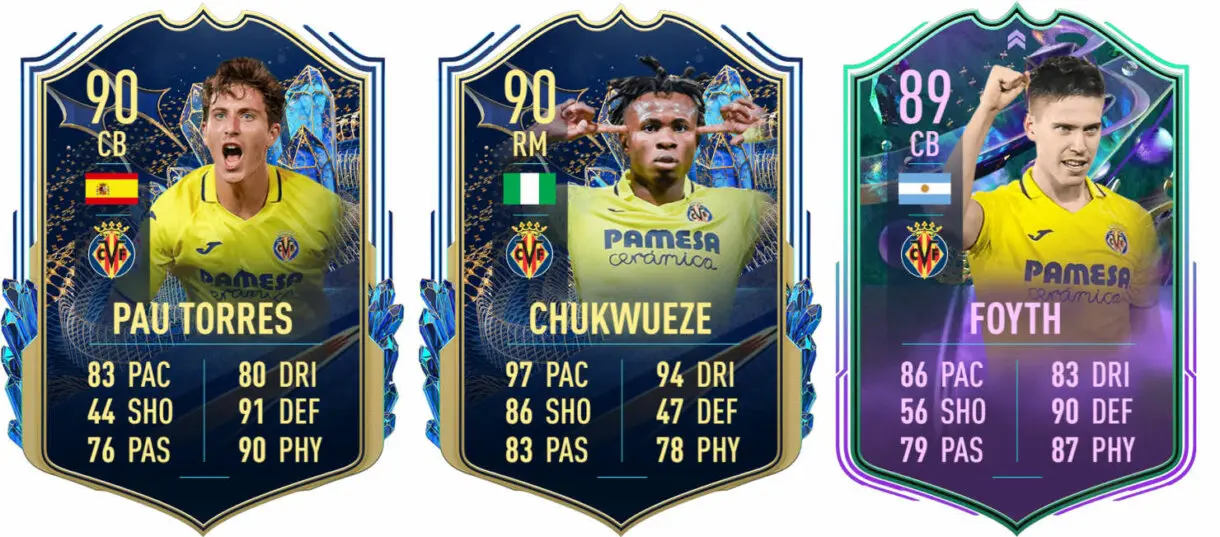 Cartas Foyth Fantasy FUT y TOTS Pau Torres y Chukwueze (Villarreal) FIFA 23 Ultimate Team