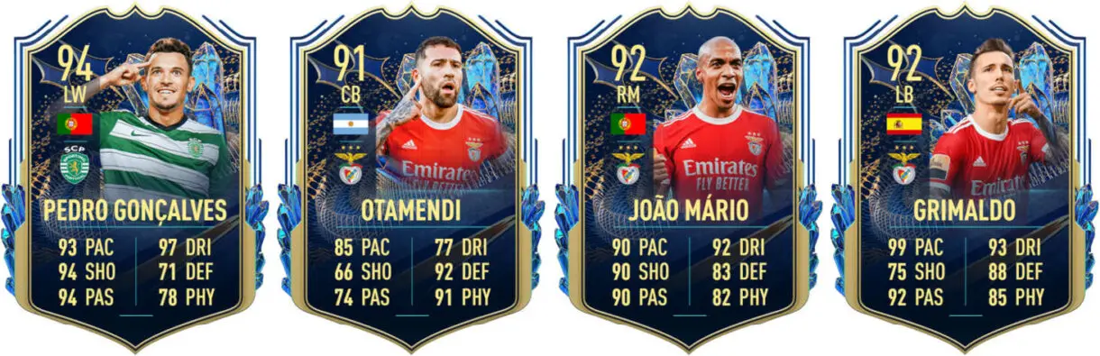Cartas TOTS Pedro Gonçalves, Otamendi, Joao Mário y Grimaldo FIFA 23 Ultimate Team