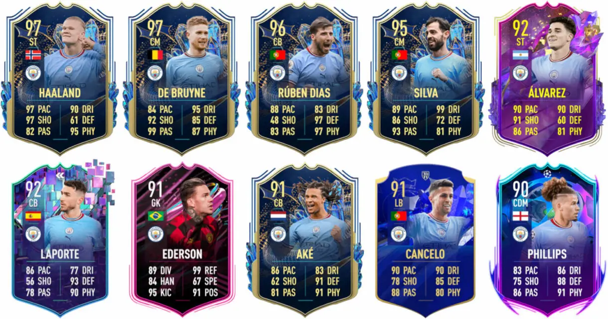 Ejemplos cartas competitivas Manchester City FIFA 23 Ultimate Team