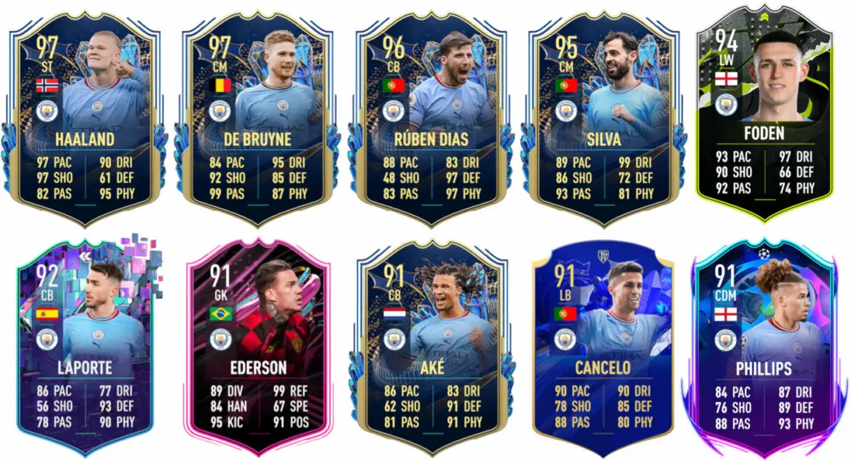 Ejemplos cartas competitivas Manchester City FIFA 23 Ultimate Team