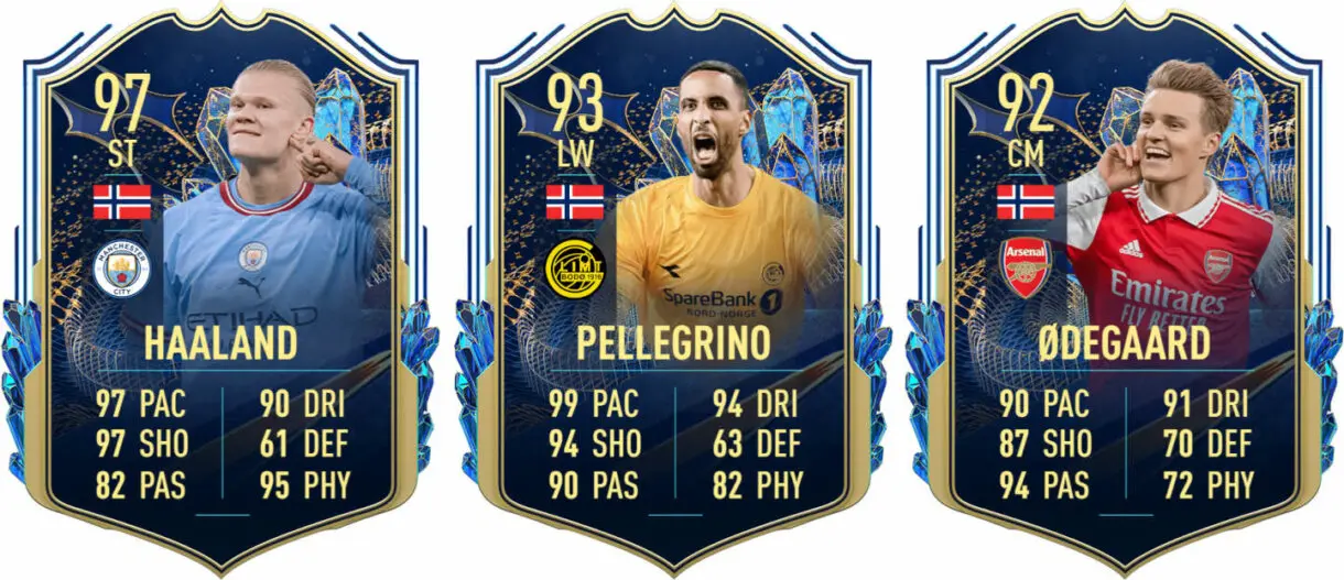 Cartas Haaland, Pellegrini y Odegaard TOTS (Noruega) FIFA 23 Ultimate Team