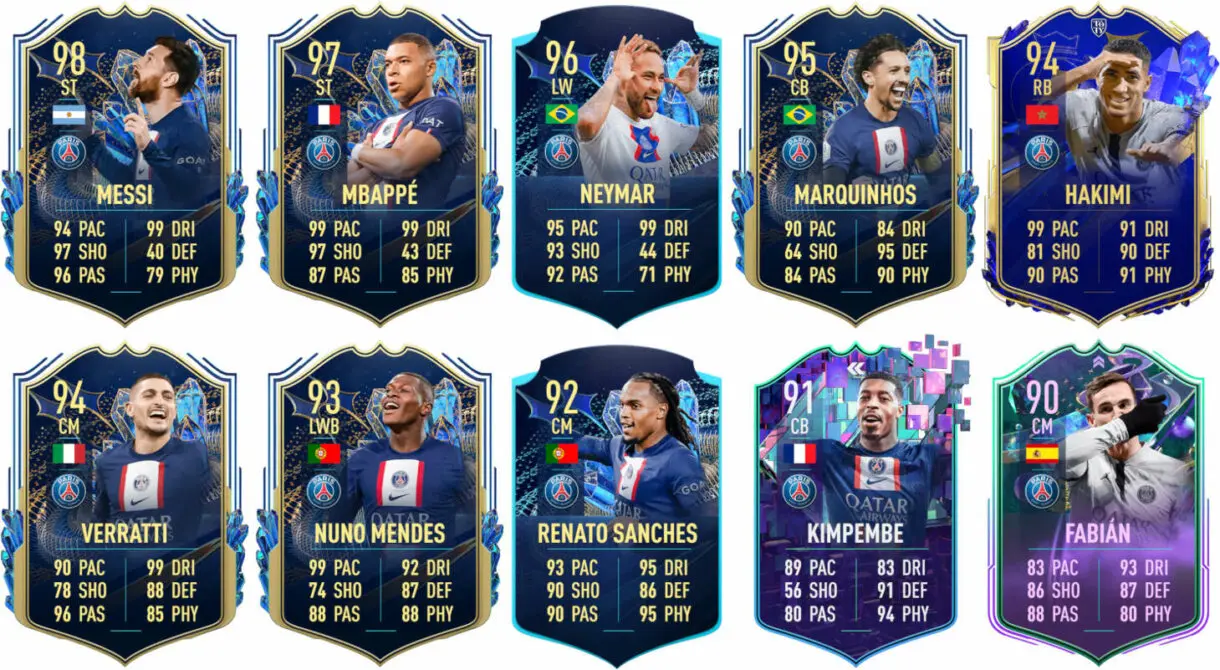 Ejemplos cartas competitivas PSG FIFA 23 Ultimate Team