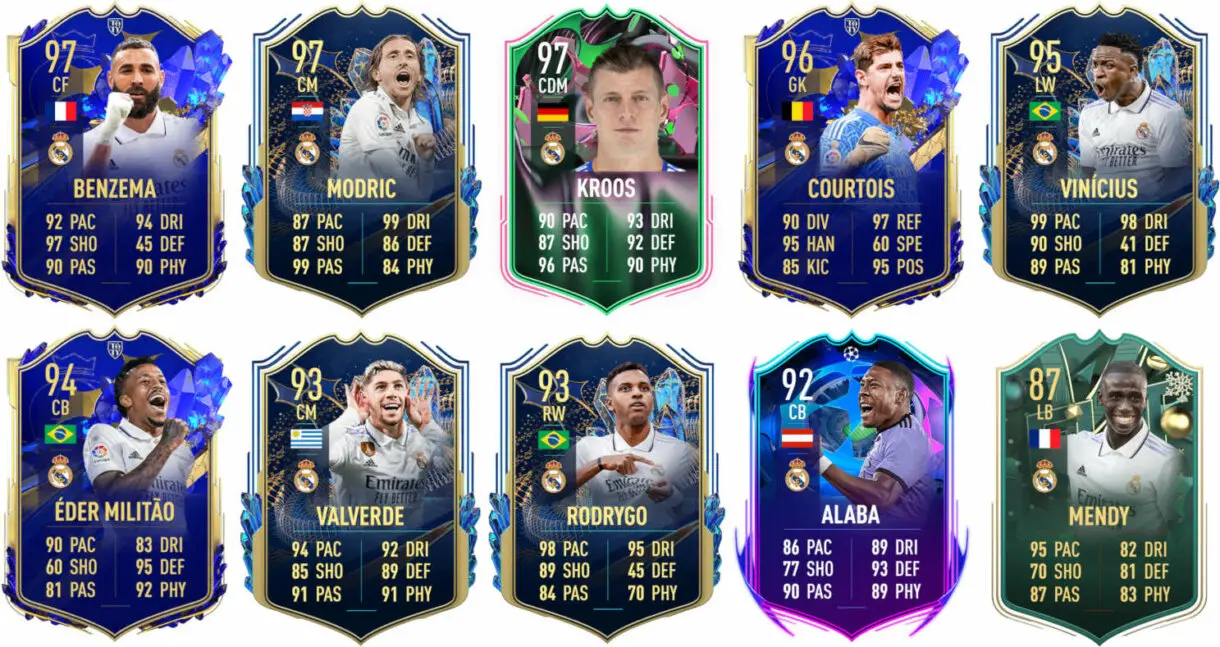 Ejemplos cartas competitivas Real Madrid FIFA 23 Ultimate Team