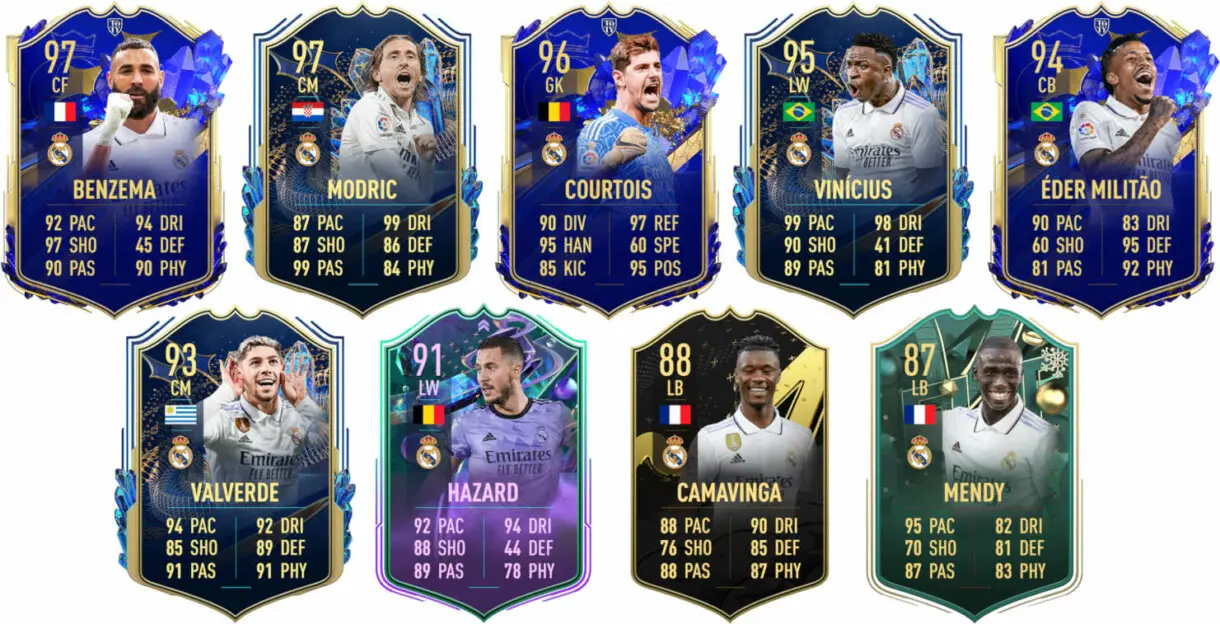 Ejemplos cartas competitivas Real Madrid FIFA 23 Ultimate Team