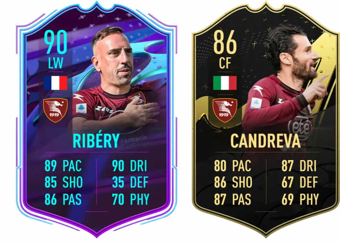 Cartas Ribéry Fin de Una Era y Candreva SIF (Salerno) FIFA 23 Ultimate Team