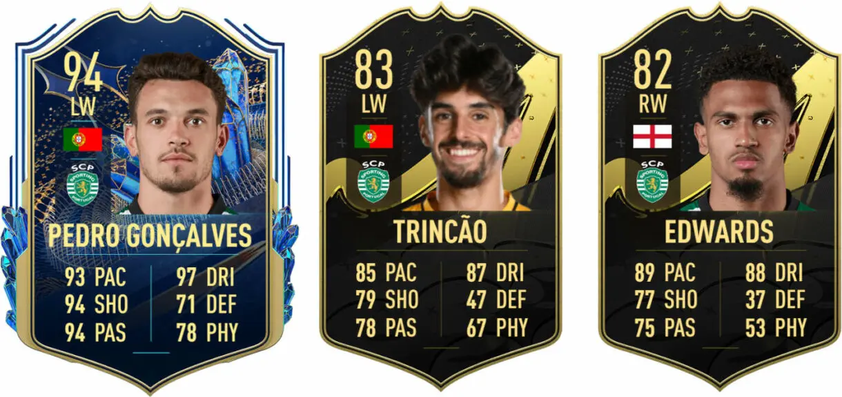 Cartas Pedro Gonçalves TOTS e IF´s de Trincao y Edwards (Sporting) FIFA 23 Ultimate Team
