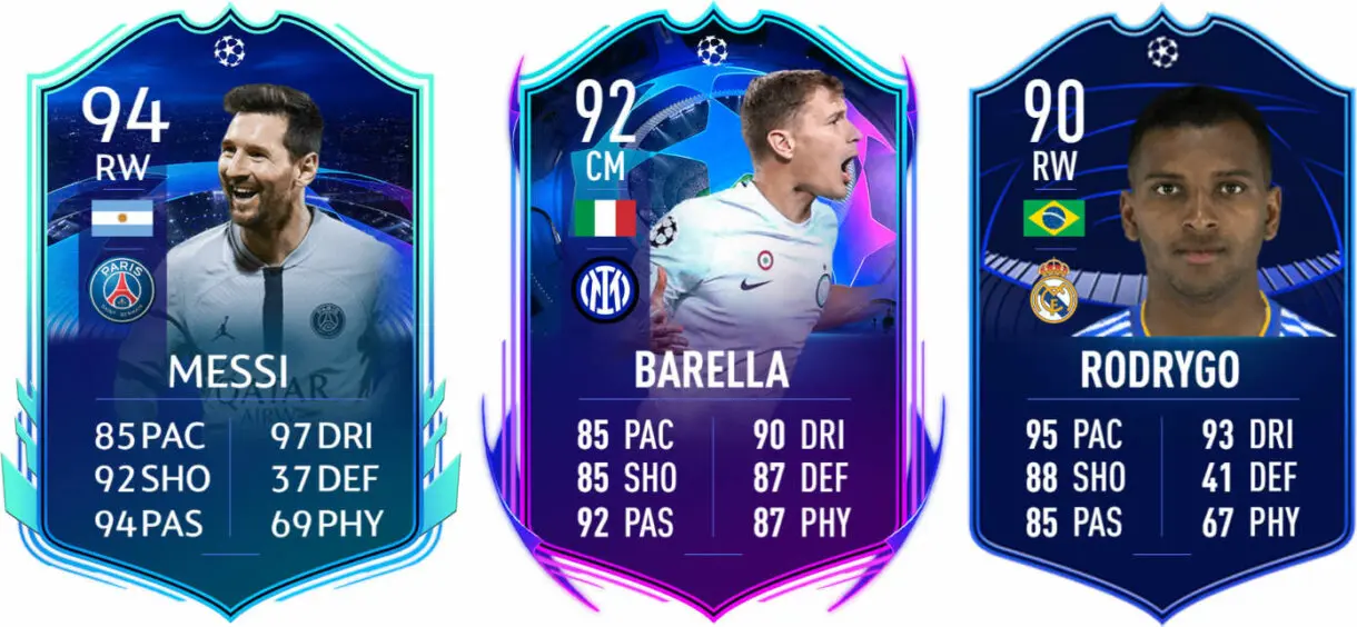 Cartas Messi RTTK, Barella RTTF 92 y Rodrygo MOTM 90 FIFA 23 Ultimate Team