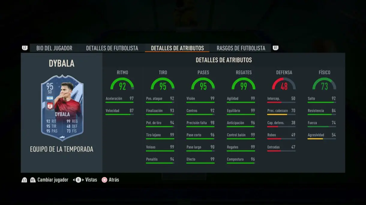 Stats in game Dybala TOTS FIFA 23 Ultimate Team