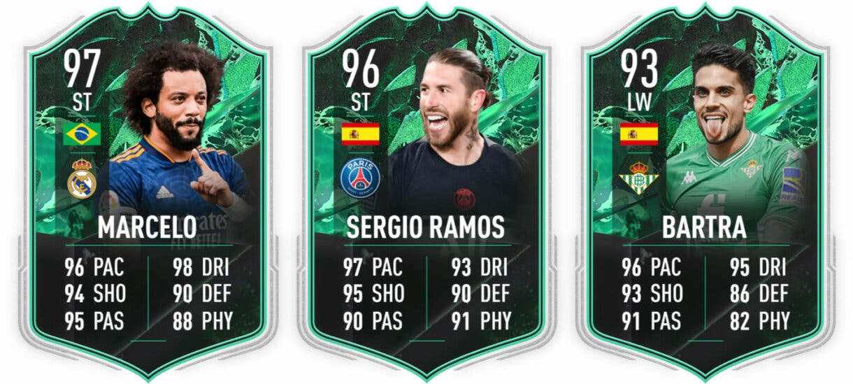 Cartas Shapeshifters Marcelo, Ramos y Bartra FIFA 22 Ultimate Team