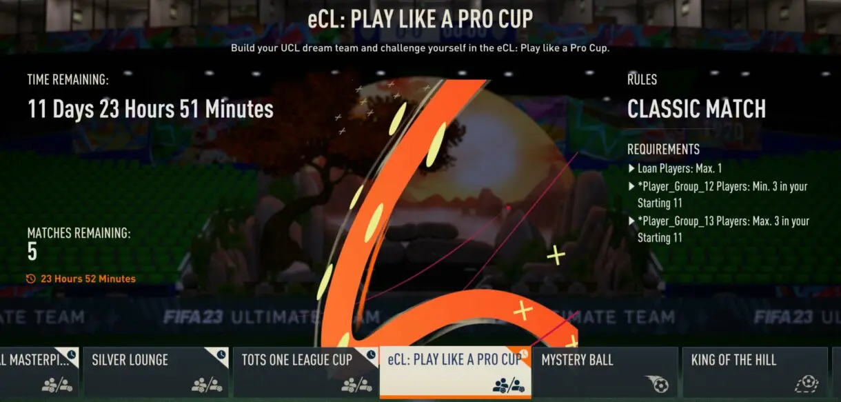 Copa Juego Profesional de eCL desde el menú de amistosos online FIFA 23 Ultimate Team (con idioma en inglés)