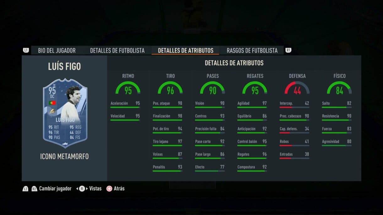 Stats in game Figo Icono Metamorfo atacante FIFA 23 Ultimate Team