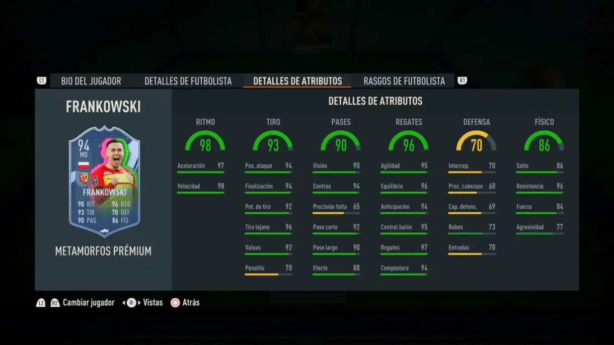 Stats in game Frankowski Metamorfos Premium FIFA 23 Ultimate Team